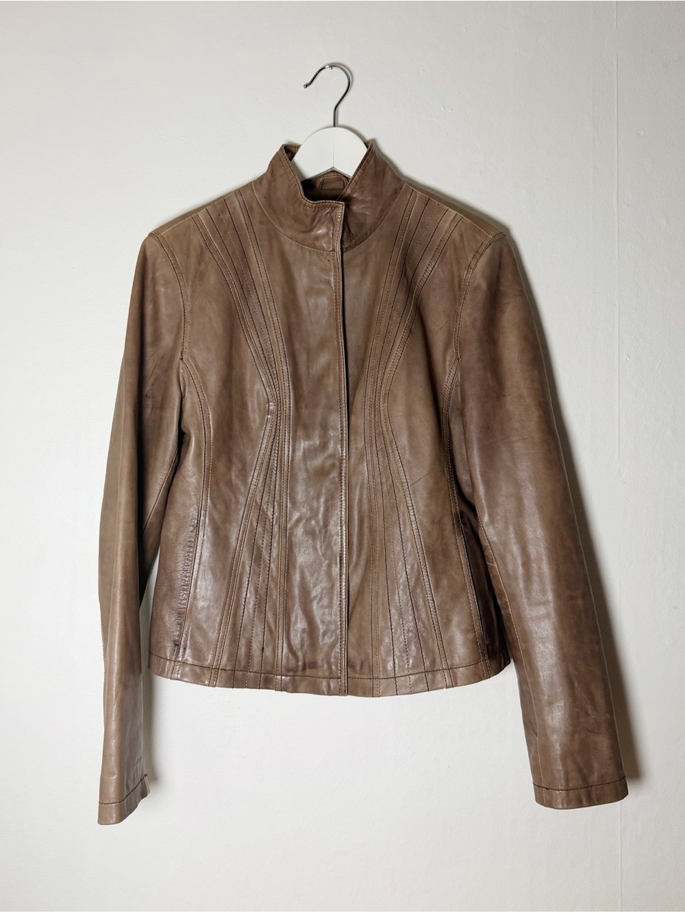 Vintage Taupe Lamb Leather Moto Jacket